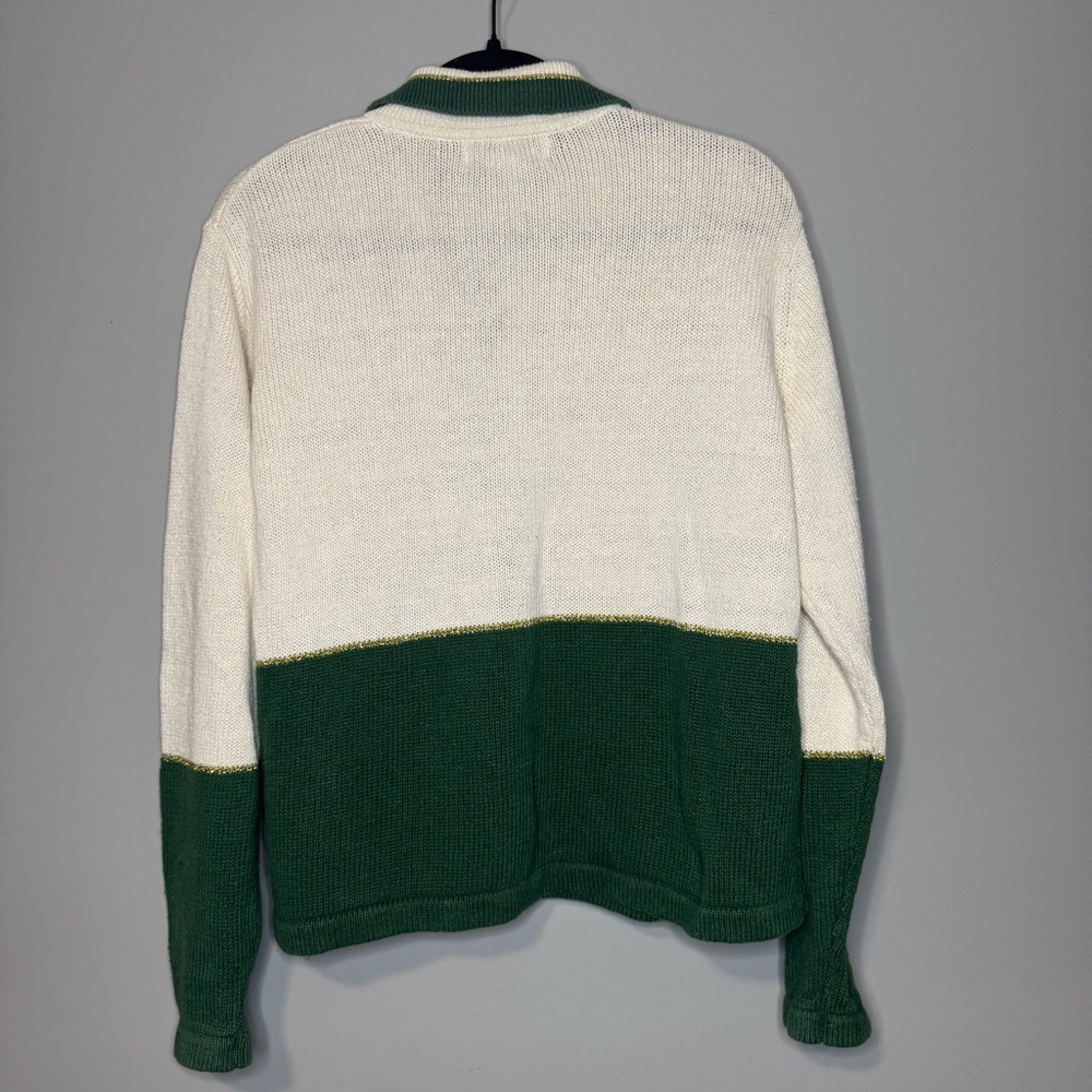 All Points Christmas Snowman Noel Zip Up Cardigan Sweater Green Cream Large - Picture 4 of 5
